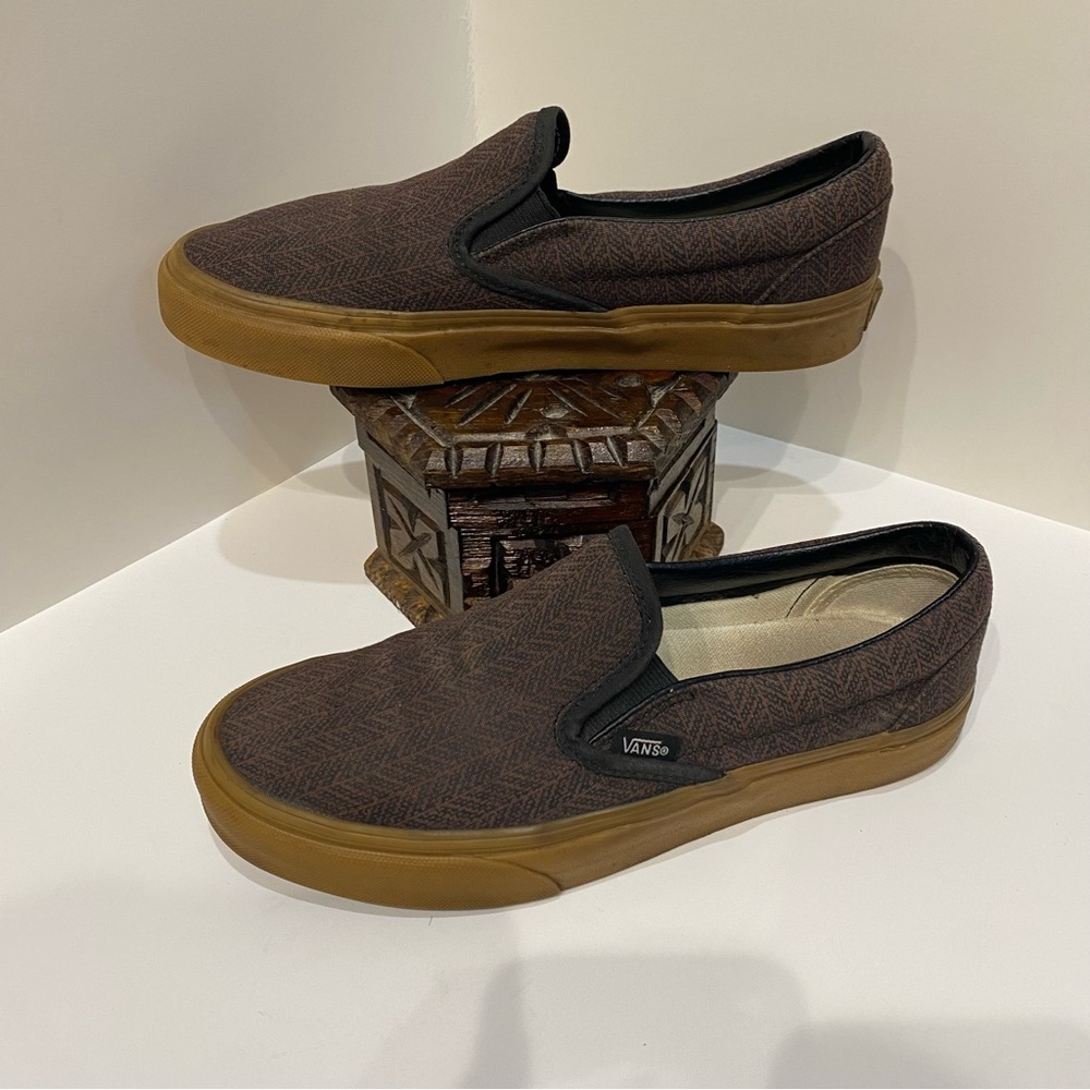 Vintage Brown Herringbone Gum Sole Vans Size 6.5 Men’s